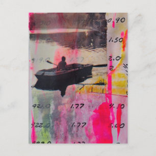 Carte Postale Un collage en techniques mixtes rose et jaune de b
