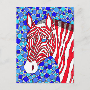 Carte Postale Un Cool Patriotique Zèbre Rouge Blanc Et Bleu