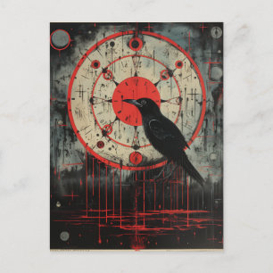Carte Postale Un Corbeau Rouge Noir Horreur Art