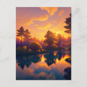 Carte Postale Un coucher de soleil doré captivant peint les arbr