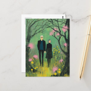 Carte Postale Un couple d'âge moyen se promène dans les bois