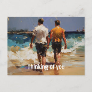 Carte Postale Un couple gay marchant sur la plage