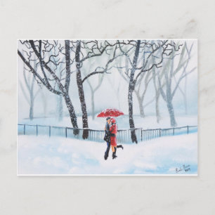 Carte Postale Un couple romantique dansant dans le parapluie rou
