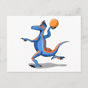 Carte Postale Un Dessin Iguanodon Jouant Au Basket-Ball.