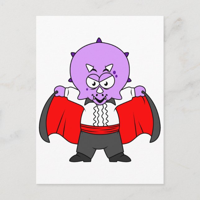Carte Postale Un dinosaure Ceratops déguisé en comte Dracula. (Devant)