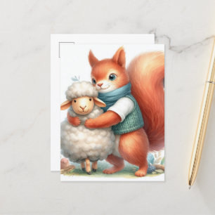 Carte Postale Un écureuil serre un mouton