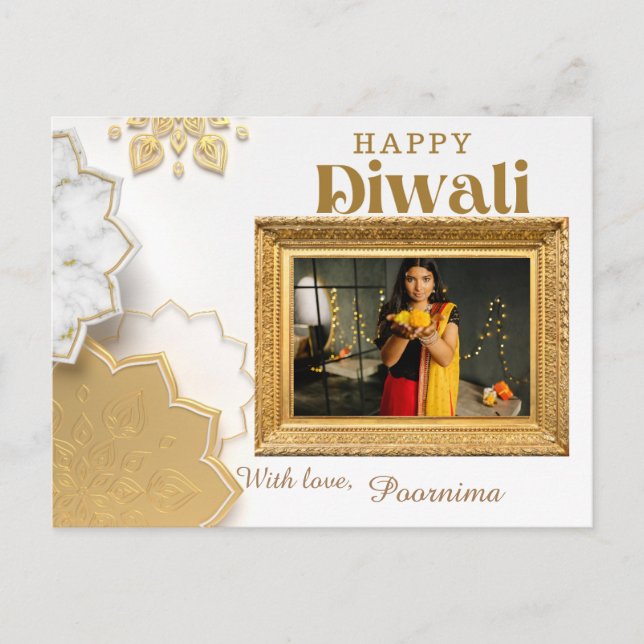 Carte Postale Un élégant Diwali blanc & or salue (Devant)