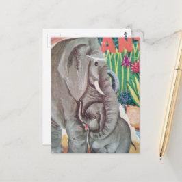Carte Postale Un éléphant bébé vintage mignon et sa mère