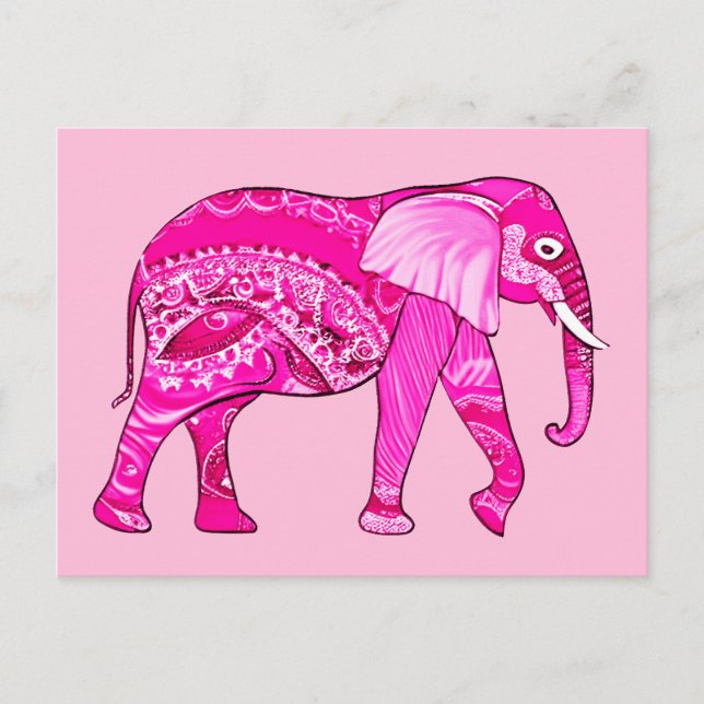 Carte Postale Un éléphant indien dans un style arabesque rose Fu (Devant)