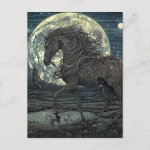 Carte Postale Un étalon noir la nuit d'une Pleine lune