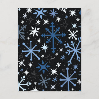 Carte Postale Un flûte fantaisiste de flocons bleus sur le noir
