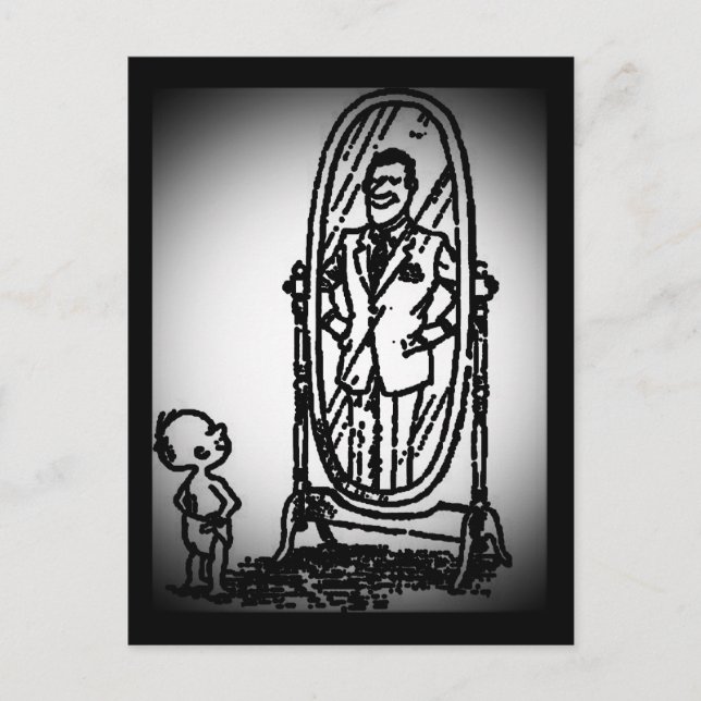 Carte Postale Un garçon et un homme regardant dans le miroir (Devant)