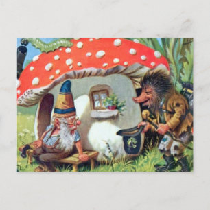 Carte Postale Un Gnome vivant dans un chalet de champignons
