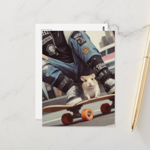 Carte Postale Un hamster de skateboard dans la ville Retro Punk