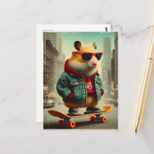Carte Postale Un hamster punk planchiste dans la ville Rétro 
