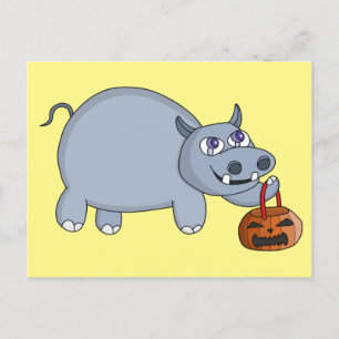 Carte Postale Un hippopotame avec un sac de citrouille