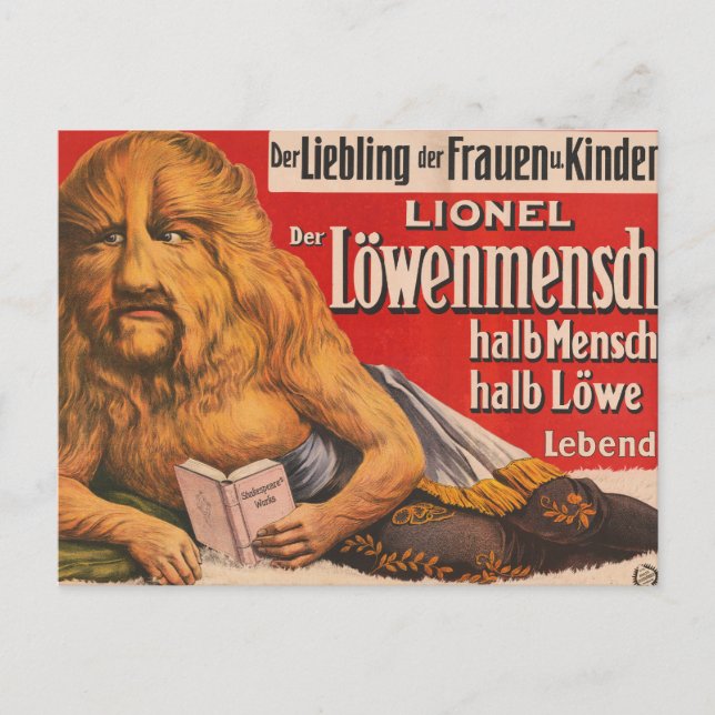 Carte Postale Un Homme Avec Tête Lion Lecture Shakespeare, 1913. (Devant)
