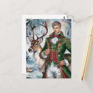 Carte Postale Un homme blond et un renne de Noël