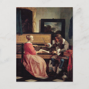 Carte Postale Un homme et une femme assis par une virginale, ver