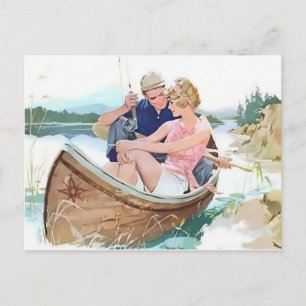 Carte Postale Un homme pêche avec sa petite amie