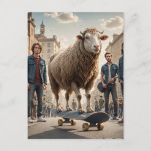 Carte Postale Un hybride de vache mouton faisant du skateboard