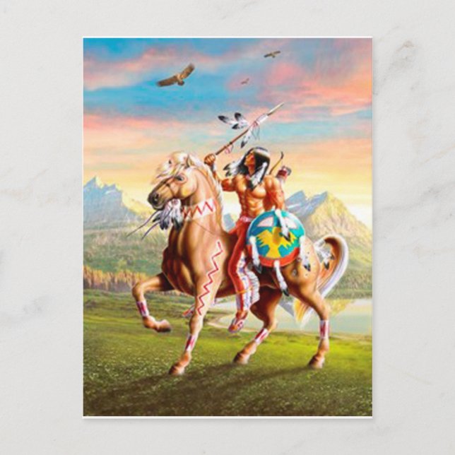 Carte Postale Un Indien d'Amérique brave à cheval (Devant)