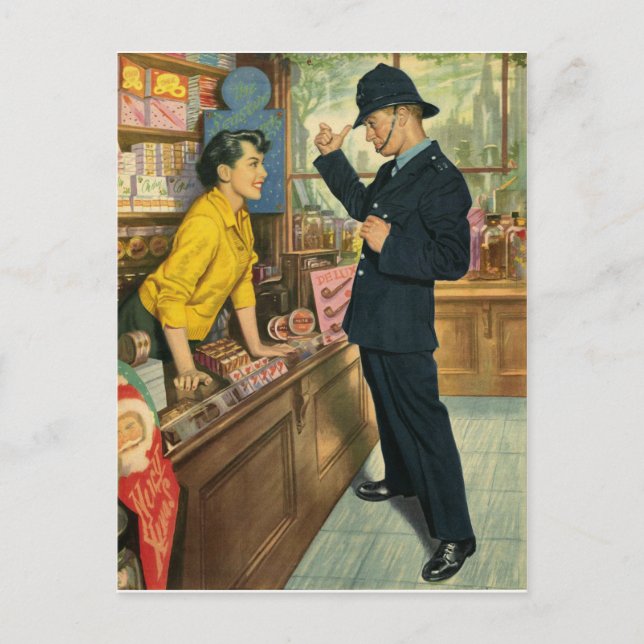 Carte Postale Un jeune policier flirte avec une jeune fille (Devant)