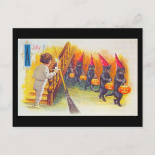 Carte Postale Un Jolly Halloween Chats noirs avec des Citrouille