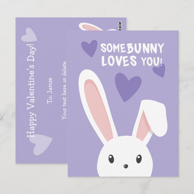 Carte Postale Un lapin vous aime Cute Classroom Valentines jour (Devant / Derrière)