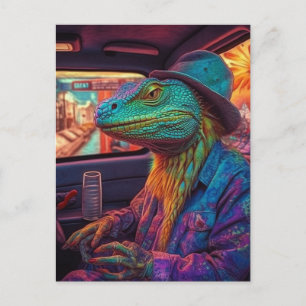 Carte Postale Un lézard psychédélique dans un véhicule