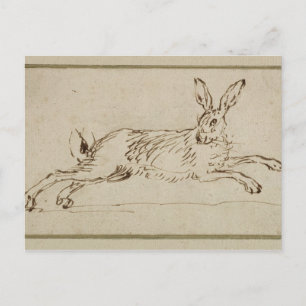 Carte Postale Un lièvre coule, avec des oreilles piquées (stylo 