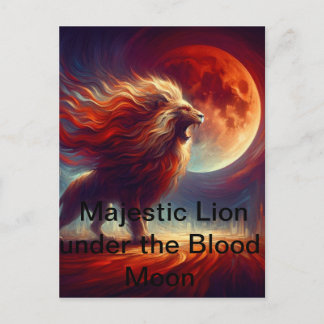 Carte Postale Un lion majestueux sous la Lune du SANG.