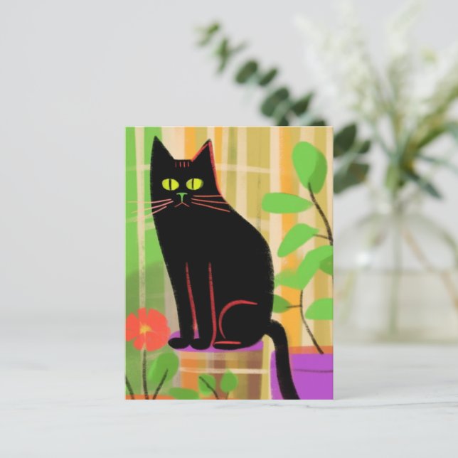 Carte Postale Un mignon chat noir (Debout devant)