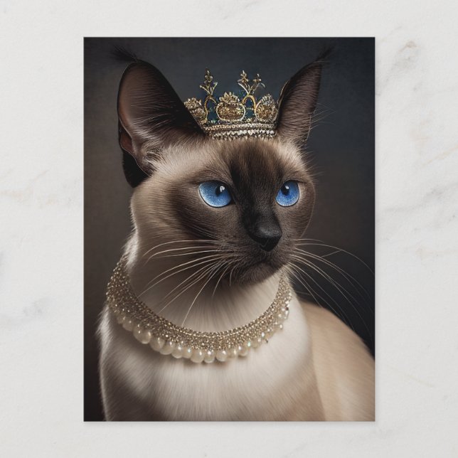 Carte Postale Un mignon chat siamois avec collier Pearl et couro (Devant)