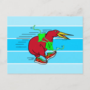Carte Postale Un mignon dessin animé Kiwi portant des chaussures