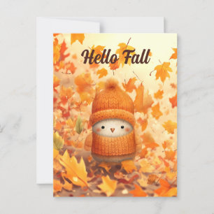 Carte Postale Un mignon oiseau d'automne habillé pour l'automne