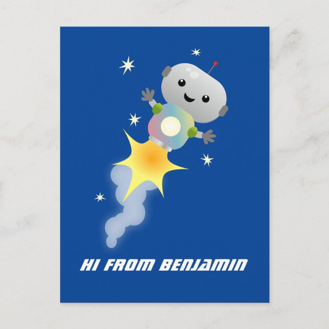 Carte Postale Un mignon robot volant dans l'espace dessin animé (Devant)