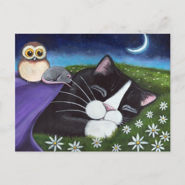 Carte Postale Un oeil attentif | Imaginaire Tuxedo Cat Art (Devant)