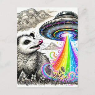 Carte Postale Un opossum mignon et un OVNI