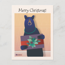 Carte Postale 💕 Un ours Porter un collier contient un cadeau de