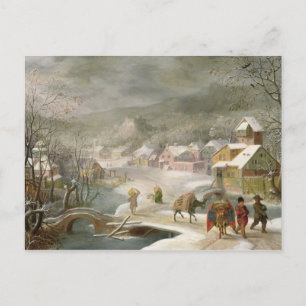 Carte Postale Un paysage hivernal avec des voyageurs sur un chem