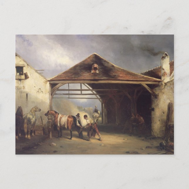 Carte Postale Un paysan chaussant un cheval (Devant)