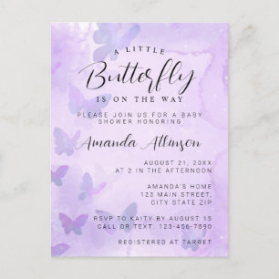Carte Postale Un petit Baby shower pourpre à papillon