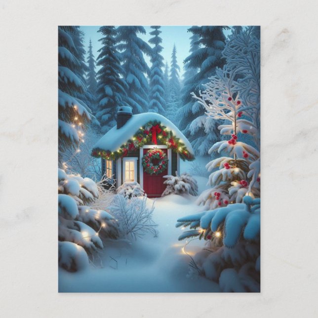 Carte Postale Un petit Cabine dans les bois | Noël festif (Devant)