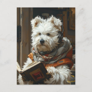 Carte Postale Un Petit Chien Mignonne Lisant Un Livre