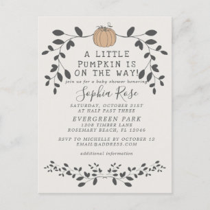 Carte Postale Un petit citrouille est en route baby shower neutr