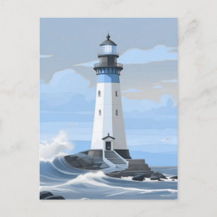 Carte Postale Un phare à peinture bleue