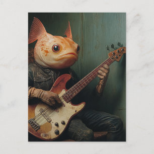 Carte Postale Un poisson drôle jouant à la guitare fantasy 