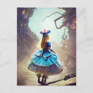Carte Postale Un portail amusant Alice steampunk AI généré de l'