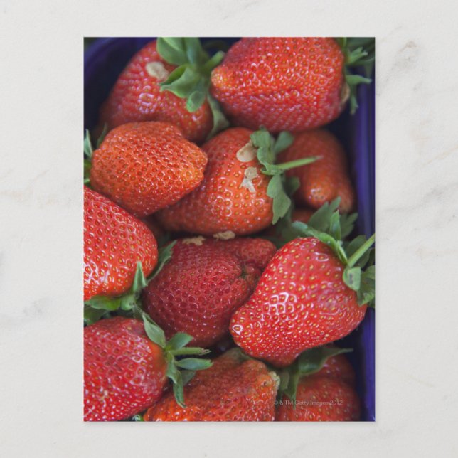 Carte Postale un punnet de fraises fraîches mûres à vendre en (Devant)